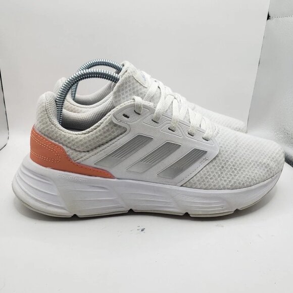 ADIDAS Galaxy 6 women's Size 8 White Grey Orange Running Shoes HP2428 EUC - Picture 1 of 7